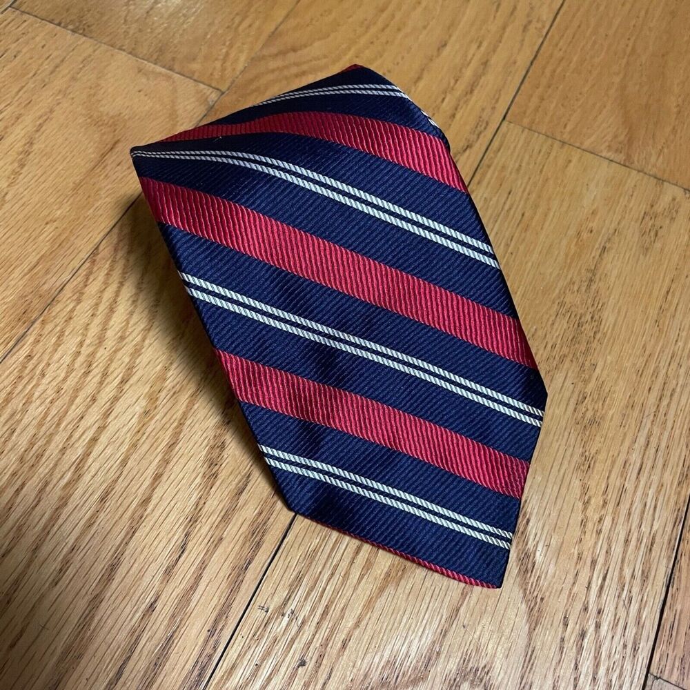City Streets Red and Navy Striped TIE 100% SILK Men’s Career Business Wedding